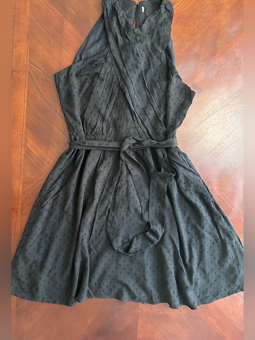 Sleeveless Black Wrap Mini Dress with Waist Tie size s - Picture 3 of 8
